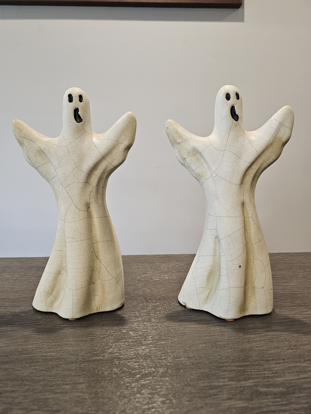 Vintage Ceramic Crackle Ghost Figurine Pair